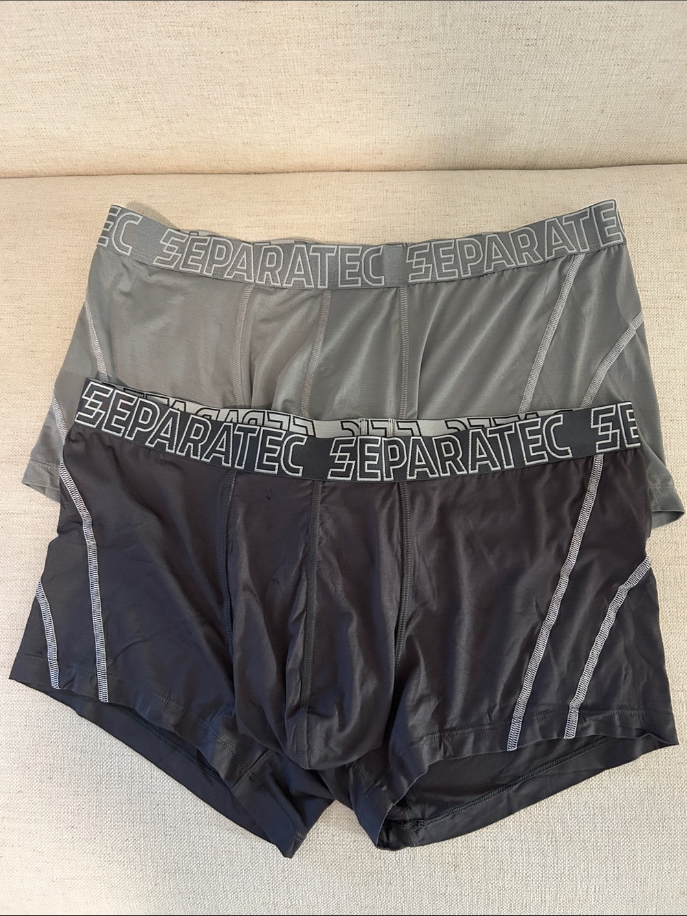 Separatec TWO PAIR  Anti Chafing  Dual Pouch Boxer Trunks, Black/Grey, XL, NEW